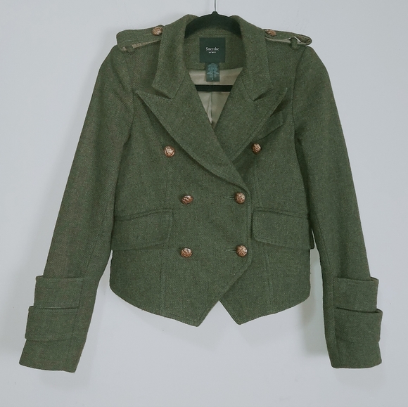 Smythe Jackets & Blazers - Smythe Wool Double Breasted Jacket Size 2 Green Structured Shoulders Military
